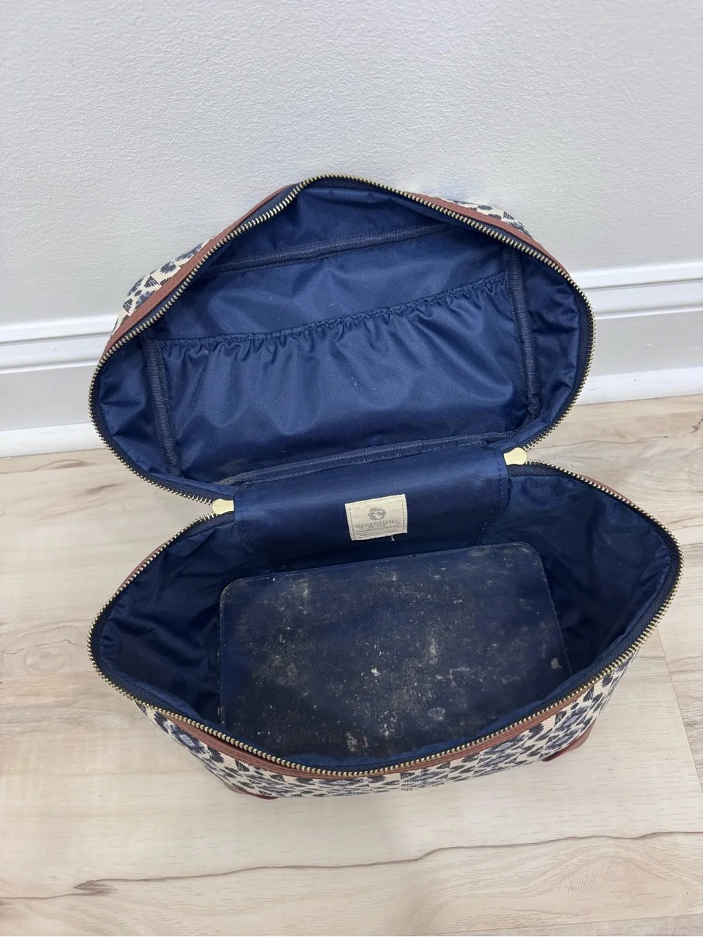 SPARTINA 449 train case Marsh Boardwalk Blue cream brown Cosmetic Makeup Bag